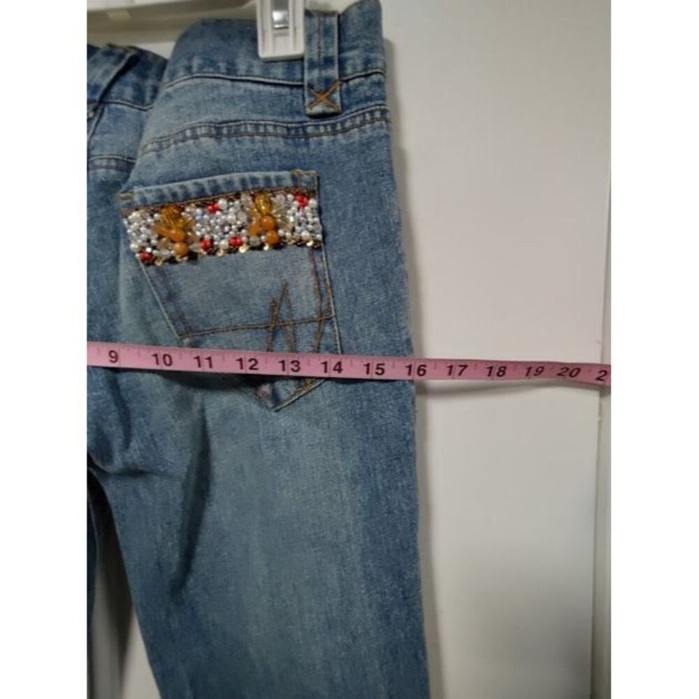 NWT Issue Pants Blue Denim Embroidered Beads Leg Straight Zip Fly Jeans Size 28 - Picture 16 of 16